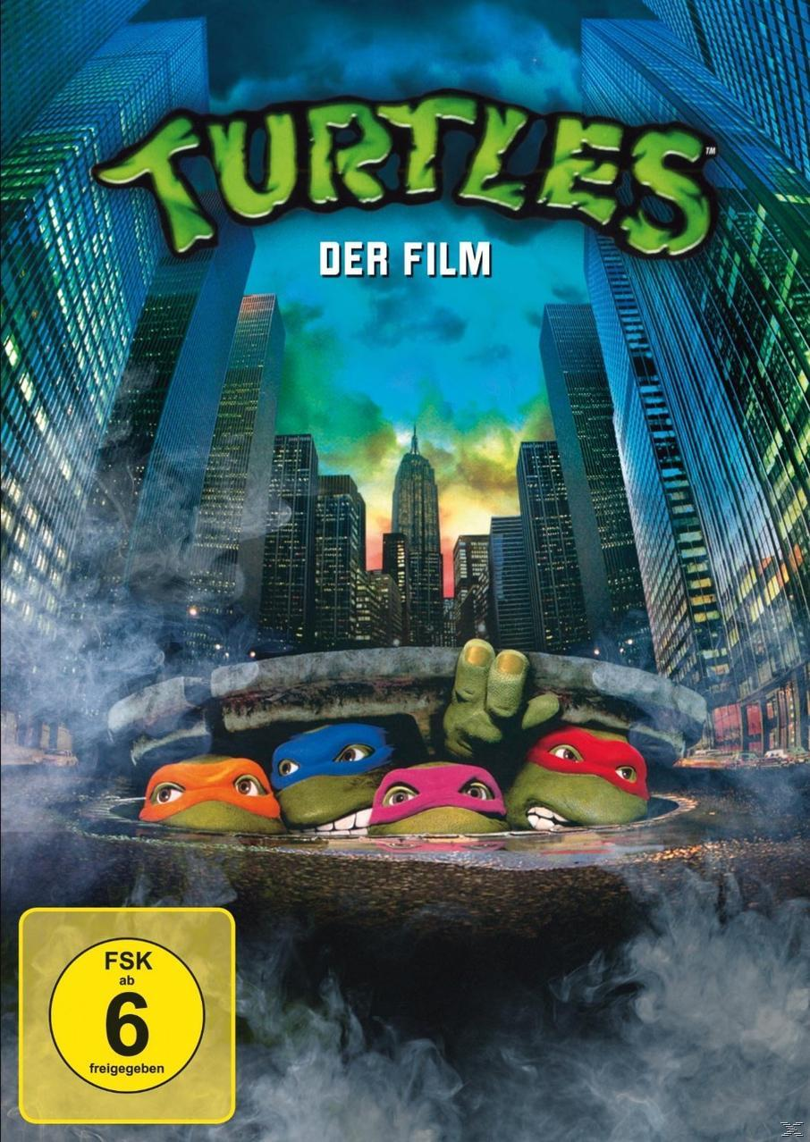 DVD-Cover für 'Turtles Der Film' mit den Turtles in der Kanalisation, Skyline im Hintergrund.