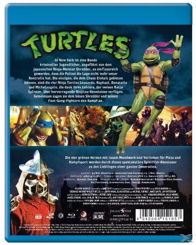 Blu-ray-Cover. Teenage Mutant Ninja Turtles-Figuren auf dem Cover. Der Hintergrund ist eine Stadt.