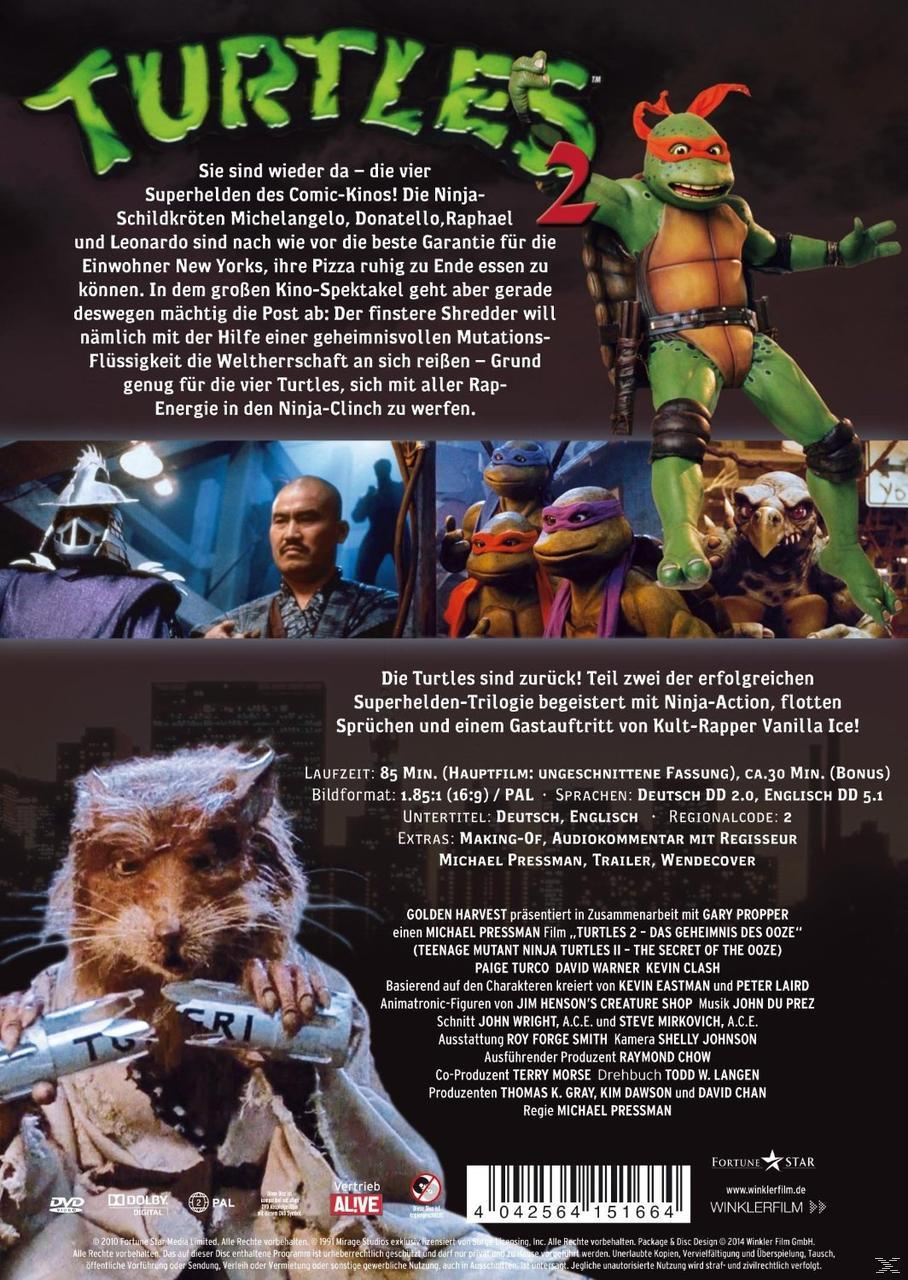 Turtles 2 Filmcover mit Figuren und Text.