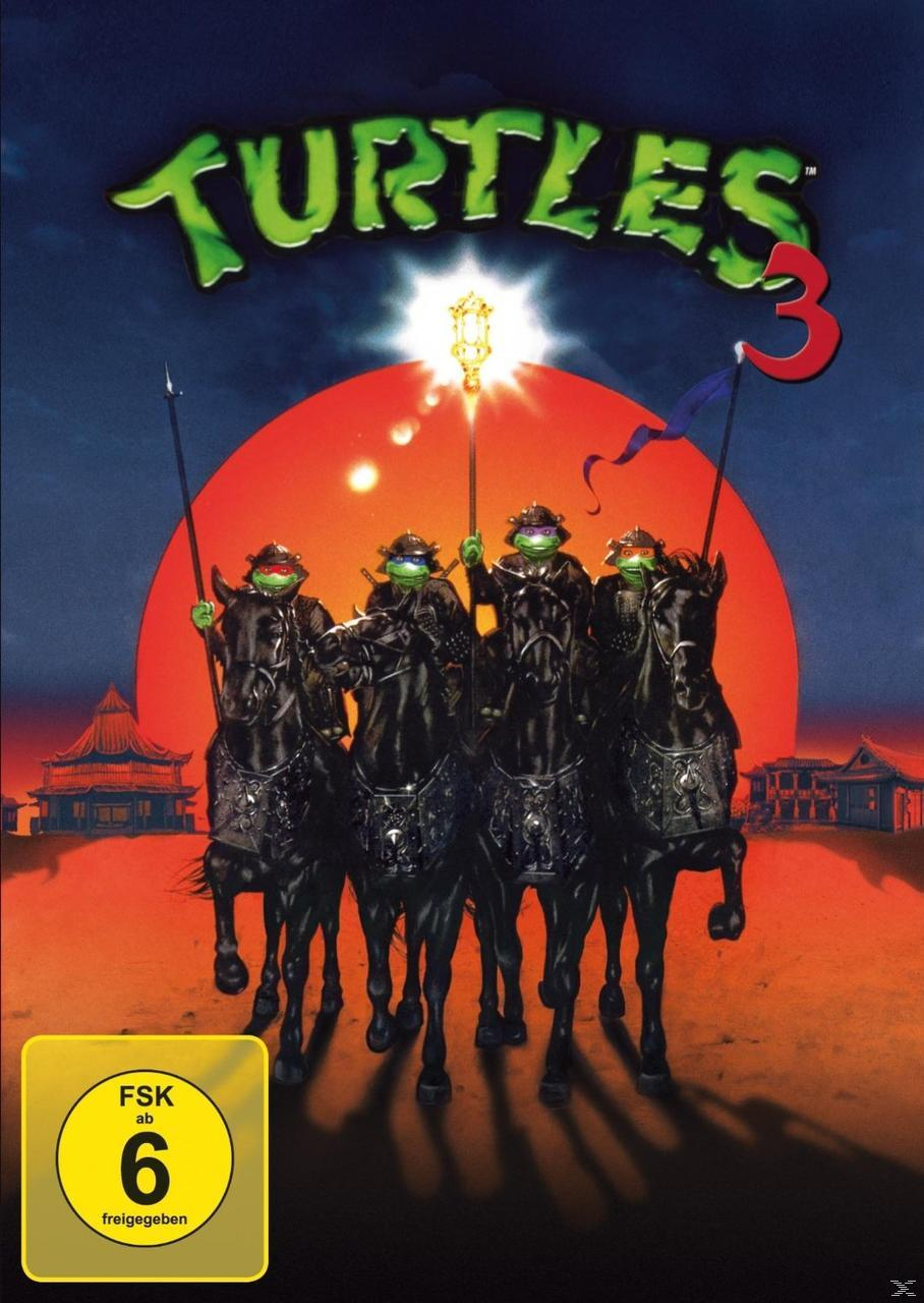 Teenage Mutant Ninja Turtles 3 DVD-Cover mit den Turtles auf Pferden.