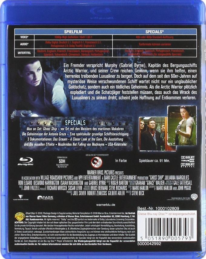 Blu-ray-Disc-Cover. Ein Frauenkopf, ein Schiff und Text. Dunkelblauer Hintergrund.
