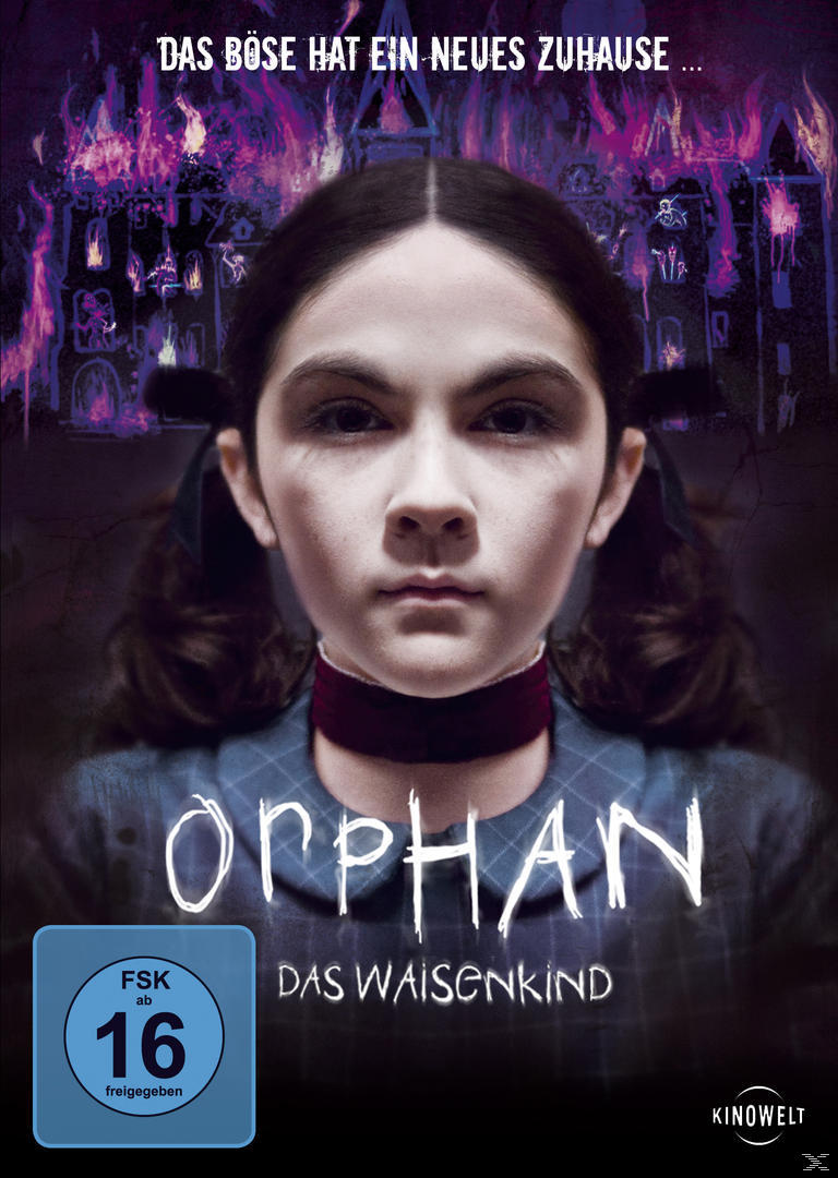 Filmcover. Ein Mädchen mit strengem Blick. Text: "Orphan - Das Waisenkind" auf Deutsch. Titel auf Englisch: Orphan.