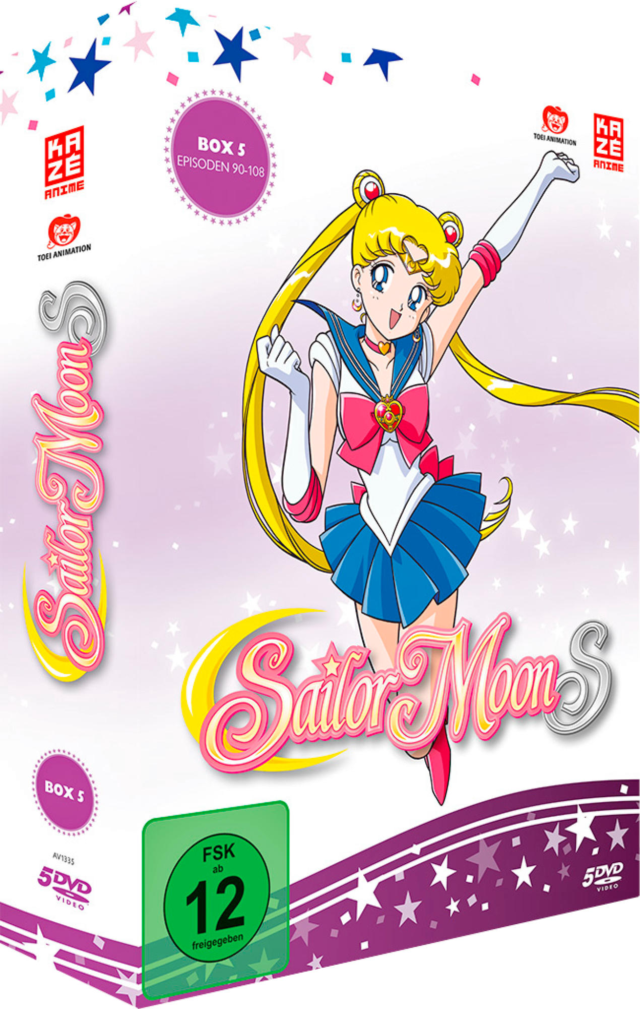 Box-Set für Sailor Moon S, mit einem Cartoon-Mädchen, Serientitel und farbenfrohem Design.