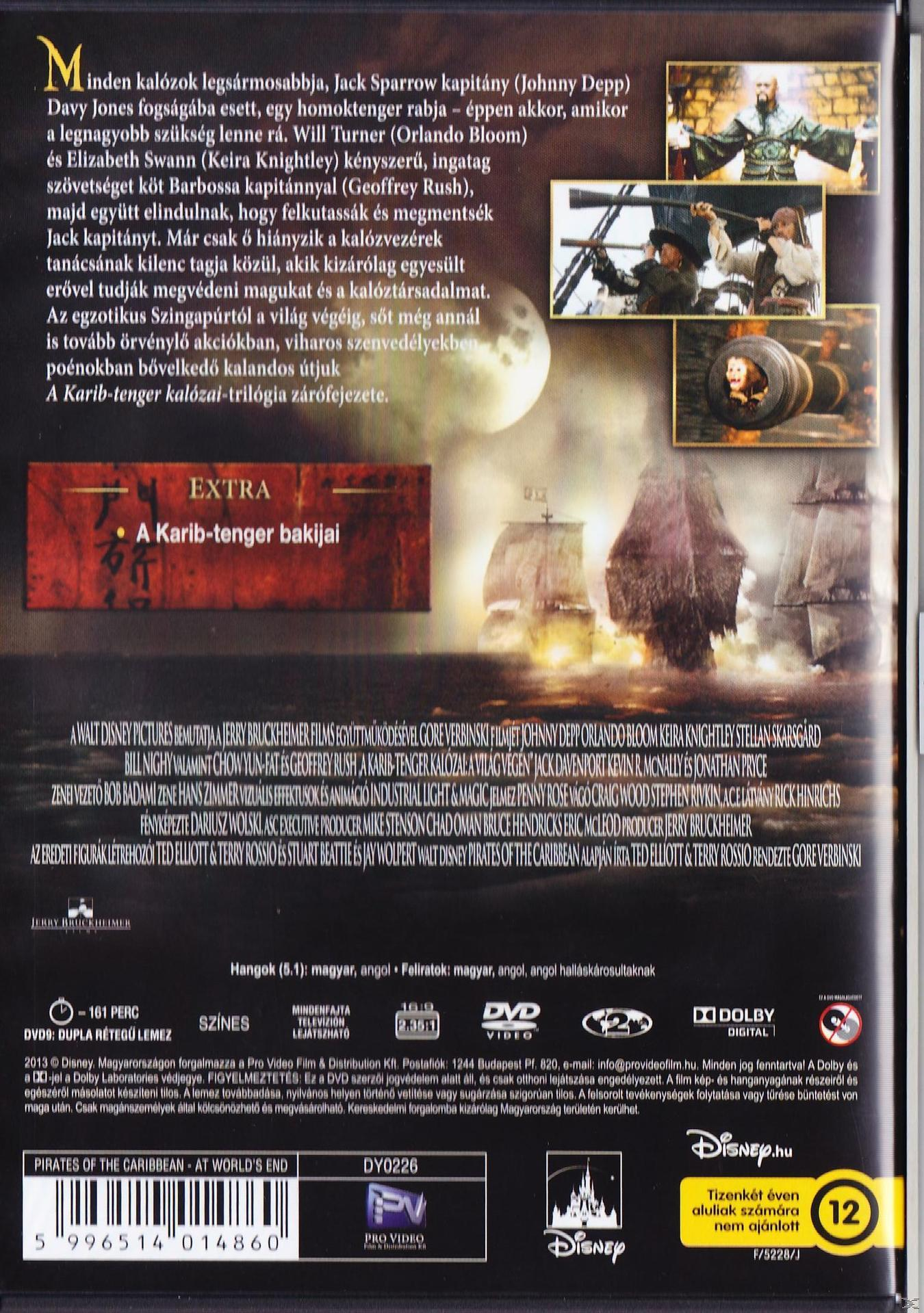 DVD borító a Karib-tenger kalózai jelenettel és a kapcsolódó szöveggel.