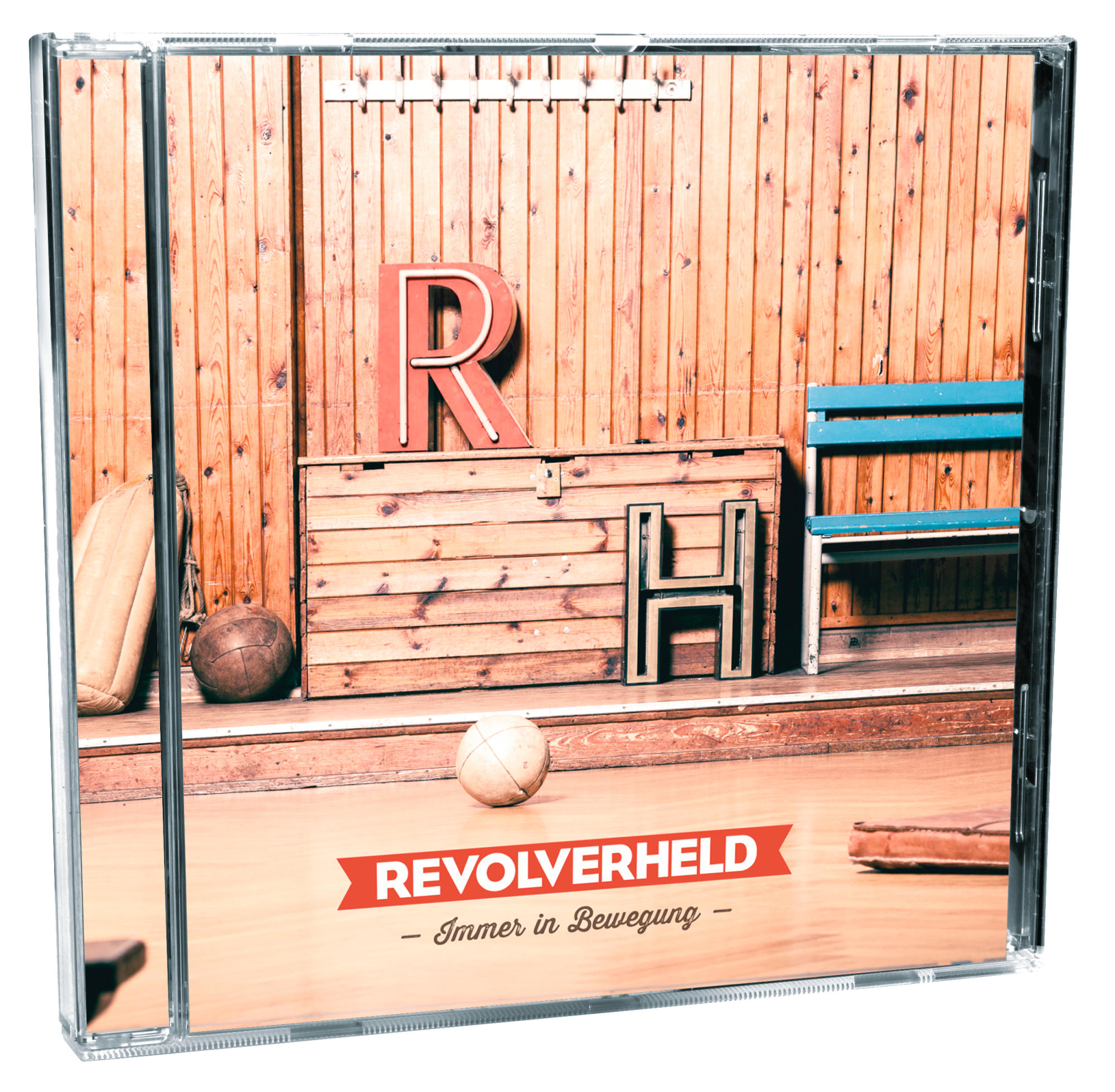 CD-Cover für Revolverheld mit Holzgrund und großen Buchstaben.