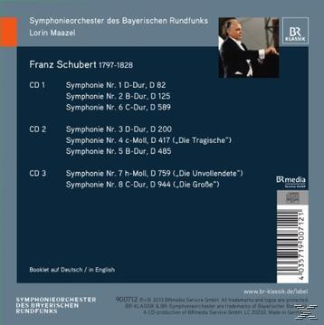 CD-Rückseite mit Text, der Schuberts Symphonien auflistet, ein Foto eines Dirigenten und ein Barcode.