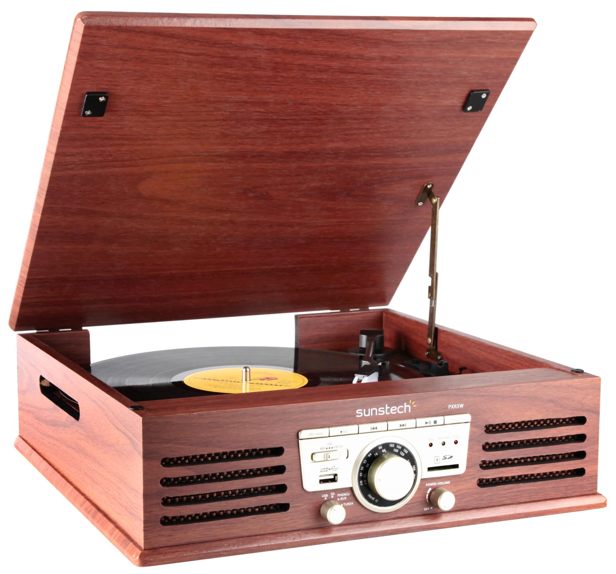 Tocadiscos - Sunstech PXR-3WD madera, USB, SD