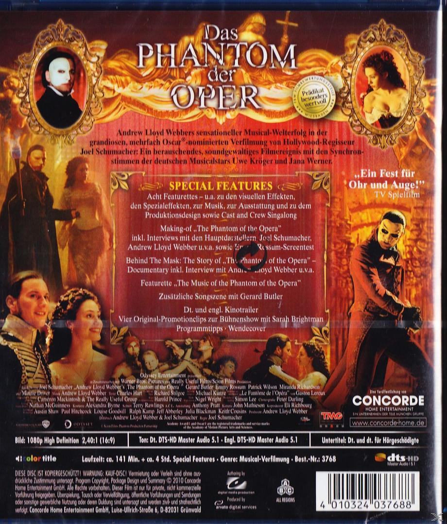 DVD-Cover von 'Das Phantom der Oper' mit Schauspielern und Text auf Deutsch.