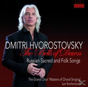 CD-Cover mit Dmitri Hvorostovsky, Titel 'The Bells of Dawn' und russischen geistlichen Liedern.