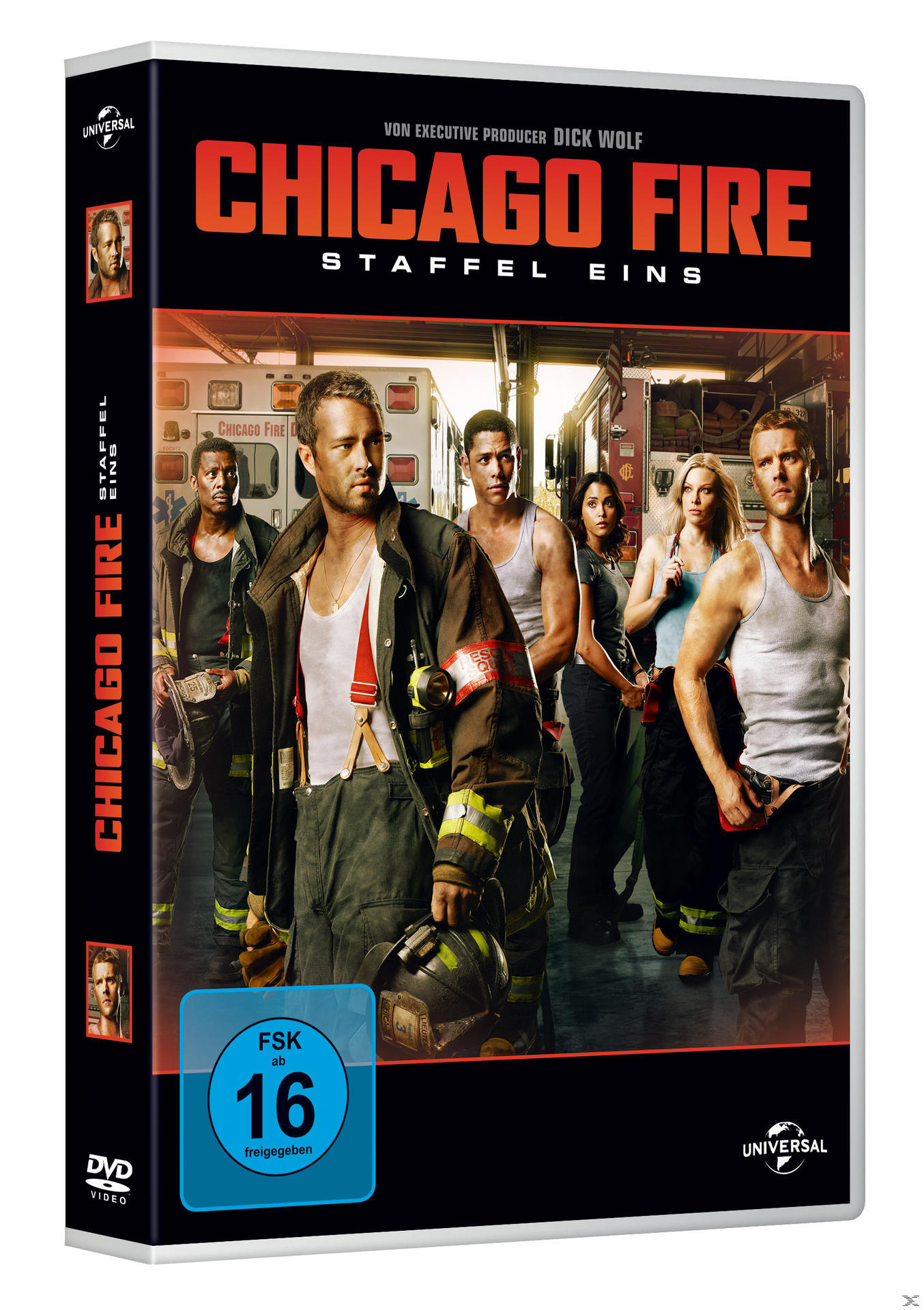 DVD-Cover, eine Gruppe von Leuten in Feuerwehrkleidung und ein Mann mit einem Helm.