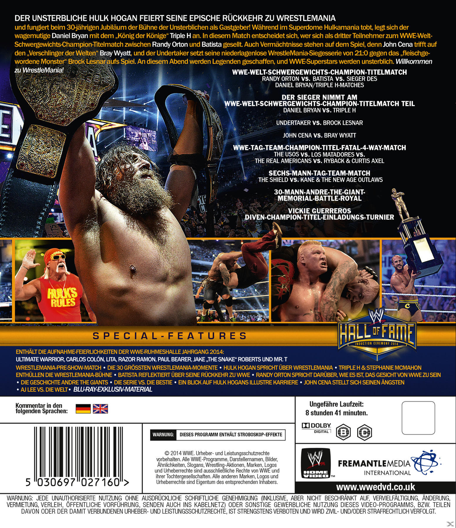 Wrestling-DVD-Cover. Ein Mann hält Gürtel. Mehrere Wrestler und Logos sind sichtbar.