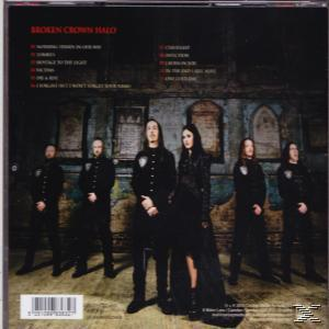 Albumcover von Broken Crown Halo. Band in schwarzer Kleidung vor dunklem, strukturiertem Hintergrund mit Titelliste.