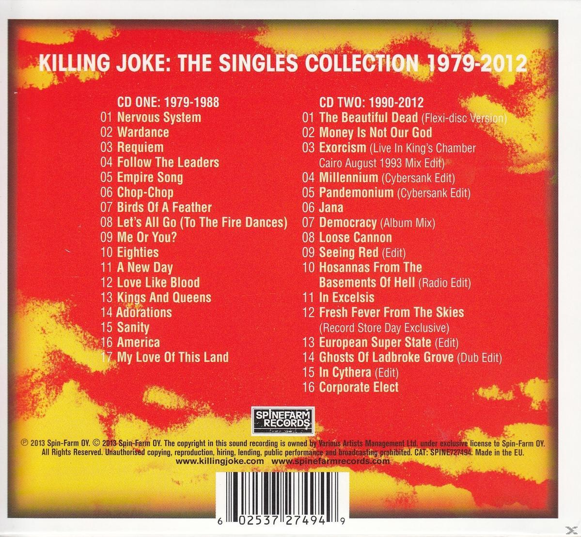 Pochette d'album avec listes des titres de 'Killing Joke: The Singles Collection 1979-2012'.