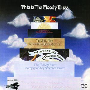 CD-borító a Moody Blues albumok borítóinak lépcsőzetes kialakításával és egy égbolttal.