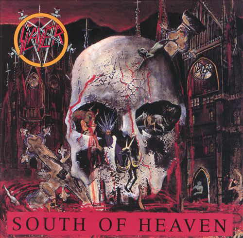 Album borító: Koponya katedrális háttérrel, a "SLAYER" és a "SOUTH OF HEAVEN" szavakkal.