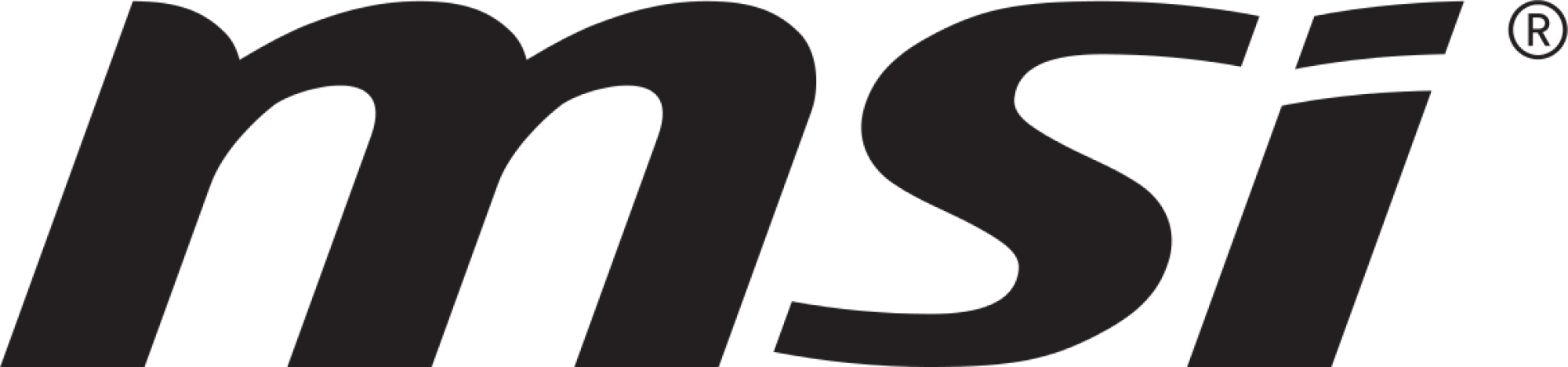 Logo MSI in nero, grassetto, font senza grazie su sfondo nero. Le lettere sono maiuscole.