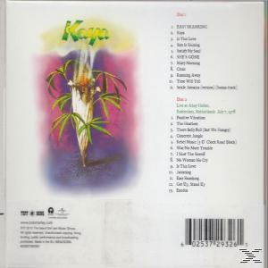 CD borító marihuána növény grafikával. Zöld levelek és fehér középpont. Lila és rózsaszín háttér.