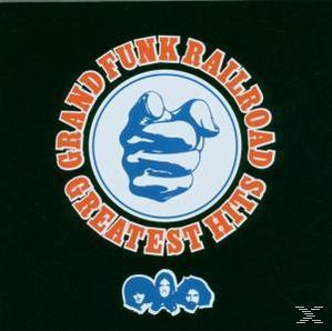 Albumcover für 'Greatest Hits' von Grand Funk Railroad, schwarzer Hintergrund, Logo und Text.