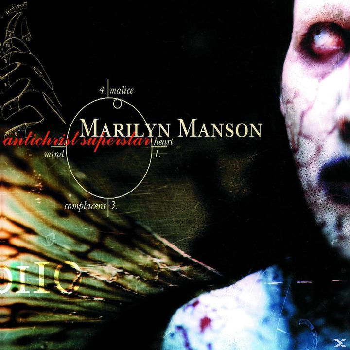 Albumcover von Marilyn Manson. Titel Antichrist Superstar. Dunkel, Gesicht in der Ecke.