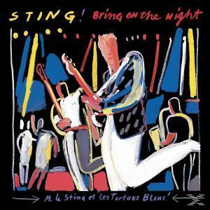 Albumcover: Sting, Bring on the Night. Illustration von Musikern auf der Bühne mit bunten Lichtern.