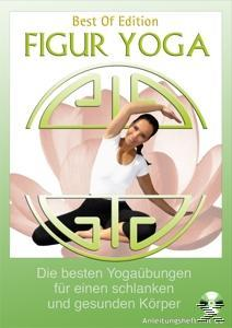 DVD-Cover. Eine Frau in weißem Oberteil und schwarzer Hose macht eine Yoga-Pose. Grünes und rosa Design, Logo und Text.