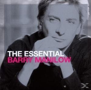 Albumcover mit Barry Manilow. Mann in schwarzem Hemd, Hände unter dem Kinn, Text lautet 'The Essential Barry Manilow'.