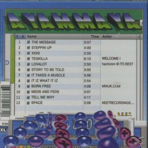 CD-Cover. Ein blauer Hintergrund mit einer Musik-Trackliste. Der Text ist grün und weiß.