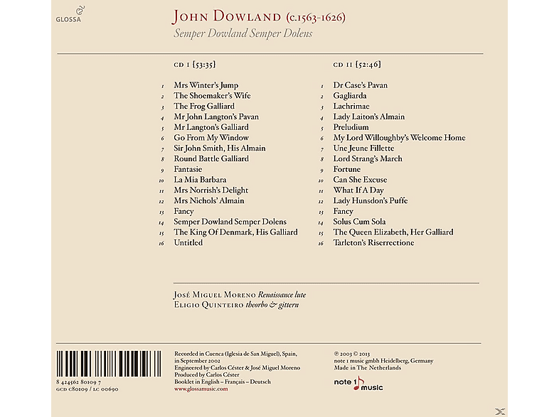 Thumbnail - Jose Miguel Moreno, Eligio Quinteiro - Semper Dowland,Semper Dolens (CD)