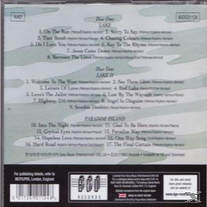 Album-Rückseite mit Titellisten. Grüner und weißer Tarnhintergrund.