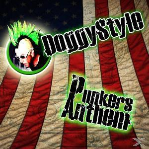 Albumcover für DoggyStyle Punkers Anthem. Zeigt einen Mann mit Irokesenschnitt und die amerikanische Flagge.