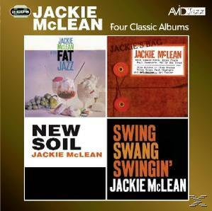 Albumcover von Jackie McLean, mit vier Albumcovern, mit Text und Bildern auf jedem.