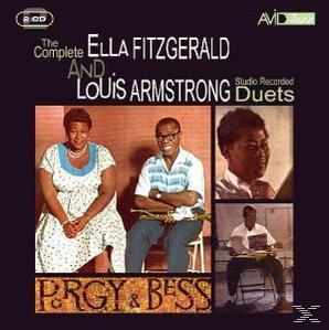 Album borító: Ella Fitzgerald és Louis Armstrong, fotók róluk, és a 'Duets' szöveg.