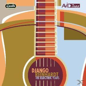 Django Reinhardt Albumcover. Ein Gitarrenbild mit Text auf buntem Hintergrund.