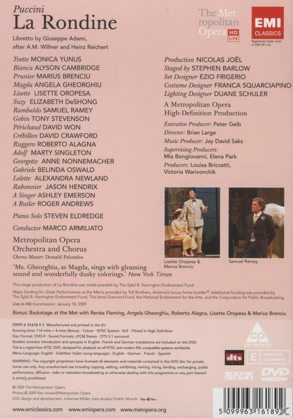 VARIOUS, Metropolitan Opera Chorus, Metropolitan Opera Orchestra - La Rondine  - (DVD)