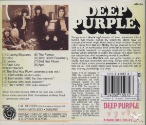 Rückseite eines Deep Purple CD-Covers. Enthält das Bandbild und die Titelliste. Text ist vorhanden.