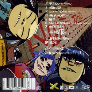 Album borító rajzfilmfigurákkal. A cím „Gorillaz”, a dalszövegek pedig fel vannak sorolva.