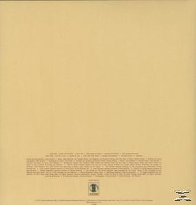 Album-Rückseite mit Song-Credits und Text auf beigem Hintergrund. In der unteren rechten Ecke befindet sich ein Logo.