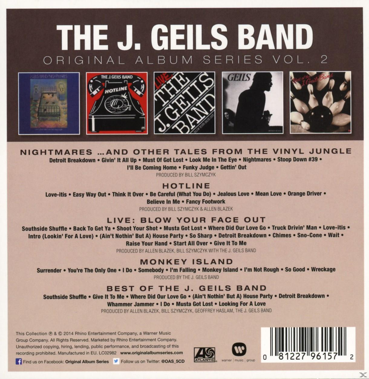 Rückseite des Albums: Titelliste und Albumcover von The J. Geils Band. Albumtitel und Songtitel sind sichtbar.