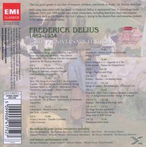CD-Cover: Frederick Delius, 150th Anniversary Edition. Titelliste, Bild eines Mannes im Hintergrund.