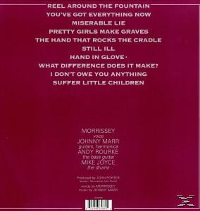 Album-Rückseite, roter Hintergrund, weißer Text. Morrissey und Bandmitglieder-Namen. Songnamen.