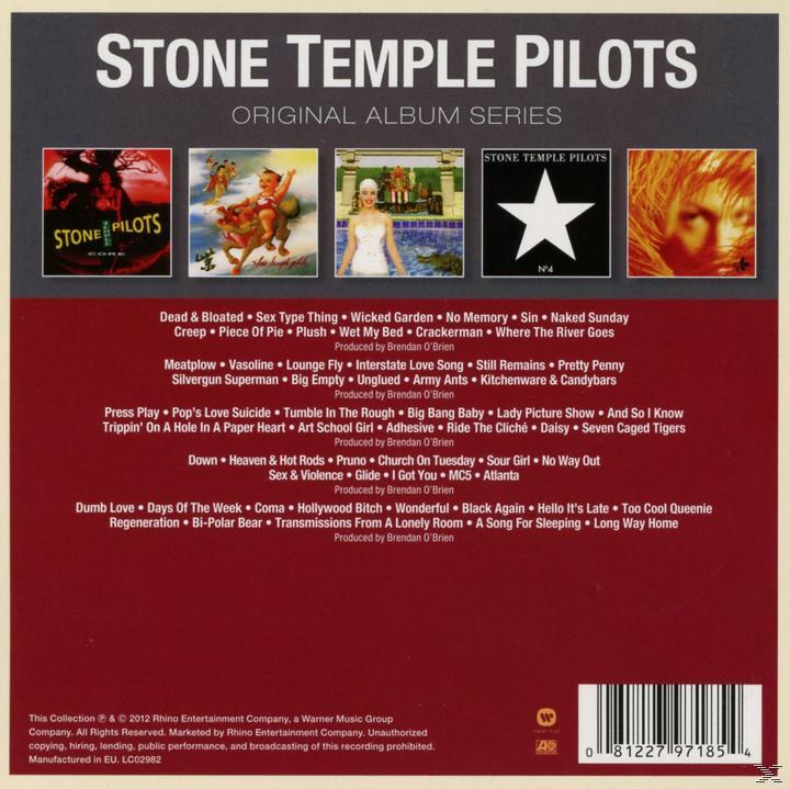CD-Rückseite mit verschiedenen Albumcovern und Titellisten aus der Original Album Series von Stone Temple Pilots.