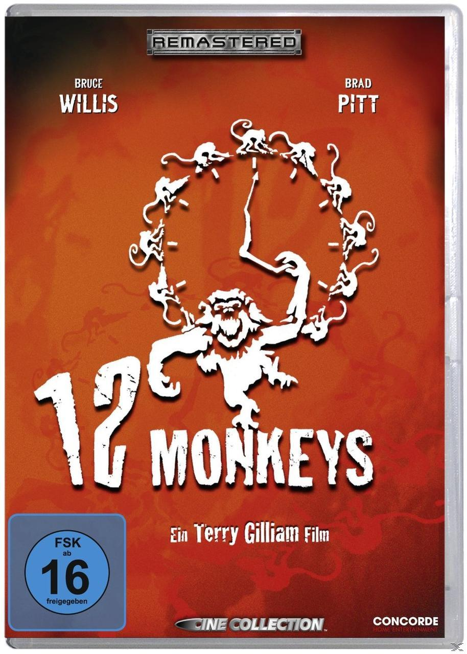 DVD-Cover-Artwork: Bruce Willis und Brad Pitt. Titel: 12 Monkeys. Affen und ein Ziffernblatt werden gezeigt.