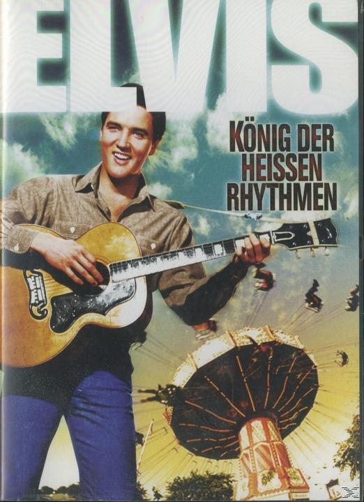 DVD-Cover von Elvis, der auf einer Bühne Gitarre spielt, mit einem Hintergrund eines Jahrmarkts.