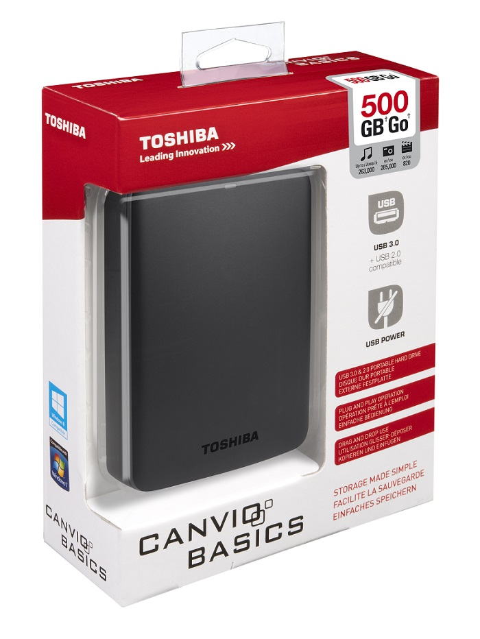 TOSHIBA Canvio Basics Festplatte, 500 GB HDD, 2,5 Zoll, extern, Schwarz