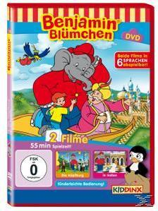 DVD-Cover. Cartoon mit einem Elefanten, einem Jungen und einer Dame. Roter Umschlag.