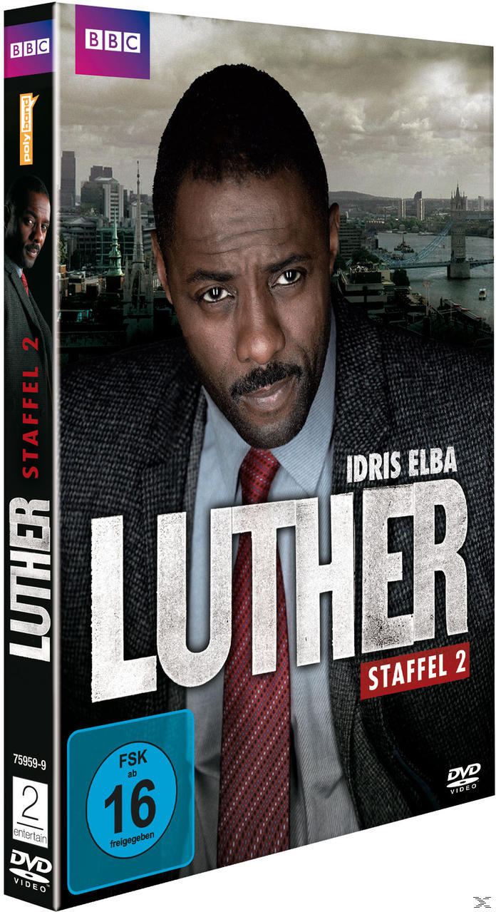 DVD-Cover von Luther: Staffel 2. Idris Elba blickt den Betrachter an. Londoner Skyline im Hintergrund.