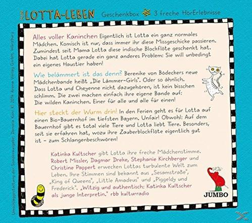 Albumcover mit deutschem Text. Es zeigt Cartoon-Kaninchen und Text über ein Mädchen namens Lotta und ihre Freunde.