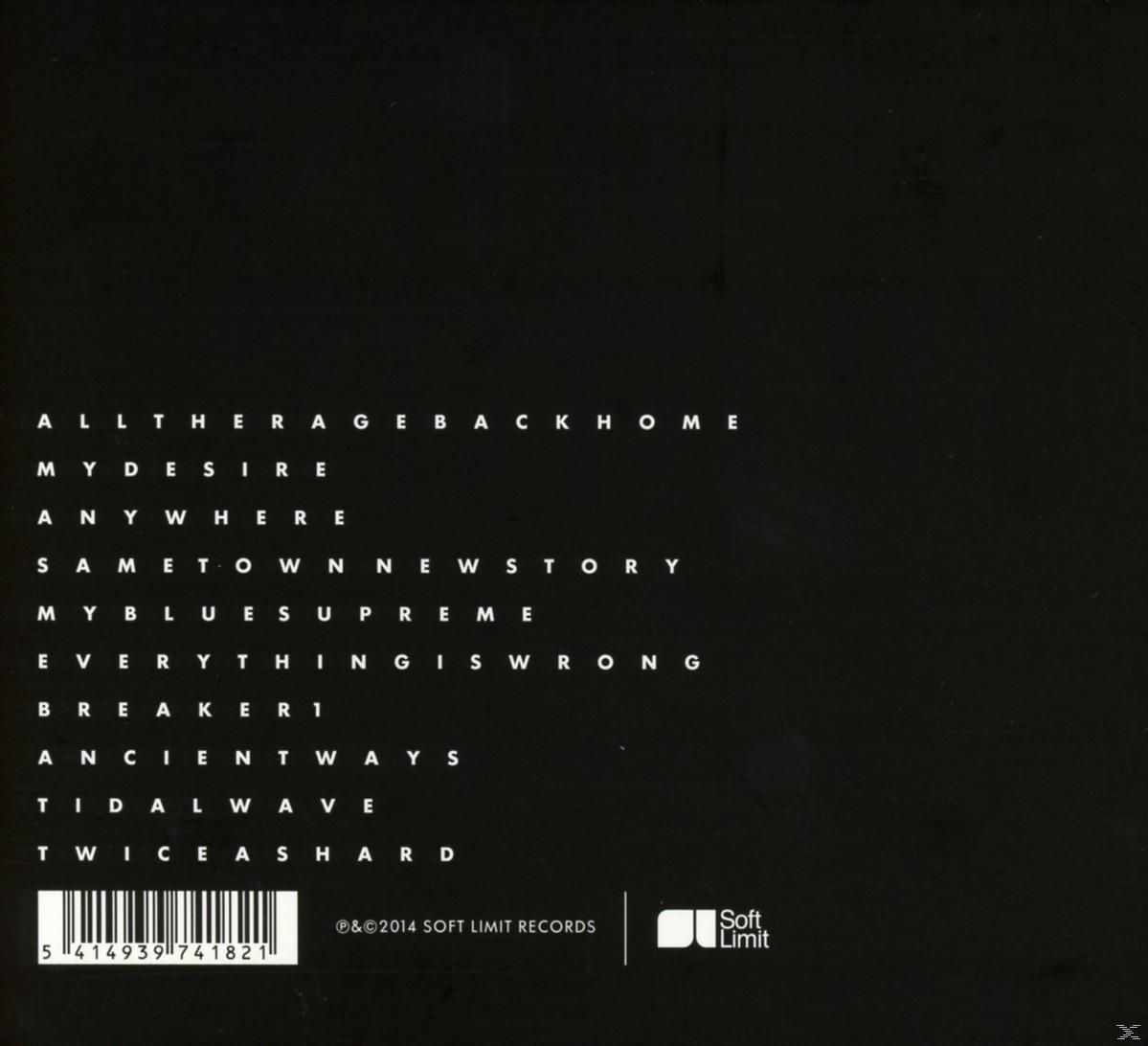 Albumcover: Schwarzer Hintergrund mit weißem Text, Songtitel. Album: All Ther Rage Back Home.