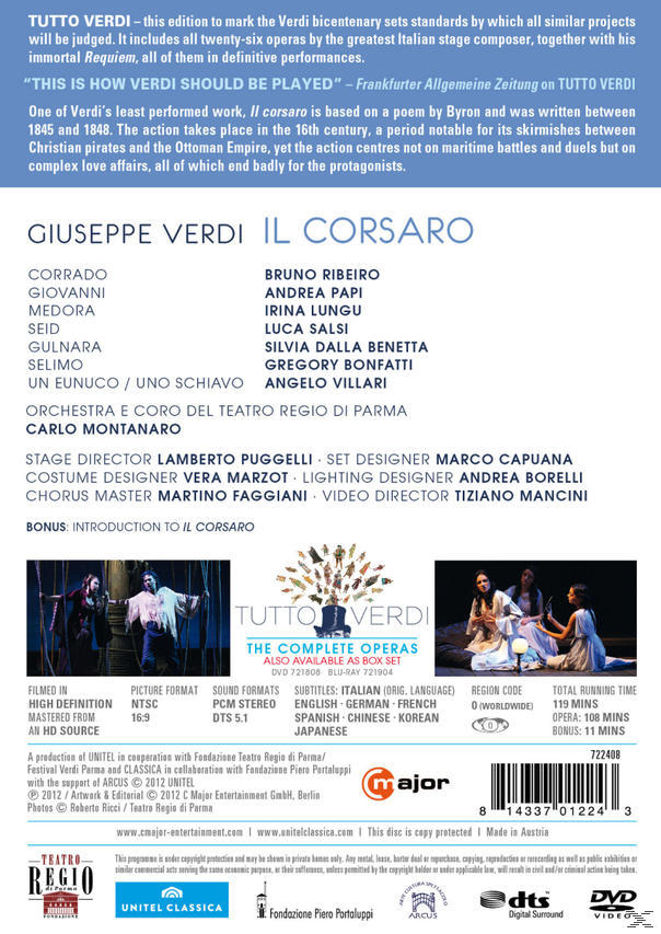 Del Corsaro Teatro Dalla Regio - Ribeiro, Lungu, Di Parma Luca Irina Orchestra Benetta, Silvia Salsi, Il Bruno Coro E - (DVD)