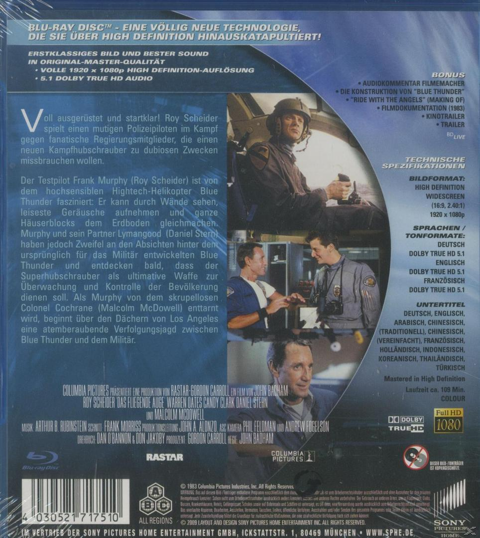 Blue Thunder DVD-Cover mit Schauspielern und Bildern aus dem Film.